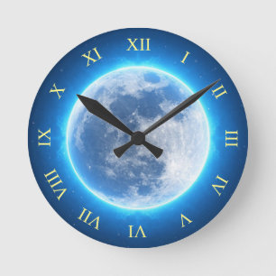 Full Moon, Blue Glow Runde Wanduhr