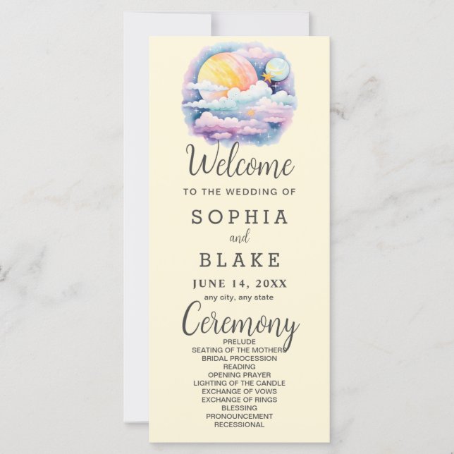 Full Moon Celestial Stars White Wedding Programm (Vorderseite)