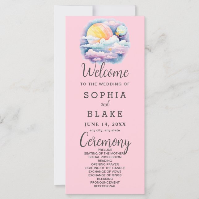 Full Moon Celestial Stars White Wedding Programm (Vorderseite)