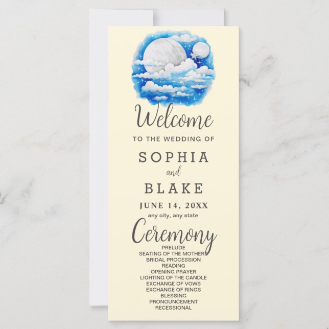 Full Moon Celestial Stars Yellow Wedding Program (Vorderseite)