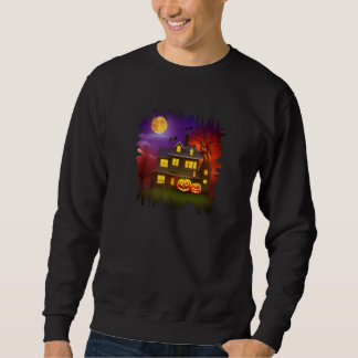 Full Moon Creepy Pumpkin Haunted House Vampire Bat Sweatshirt