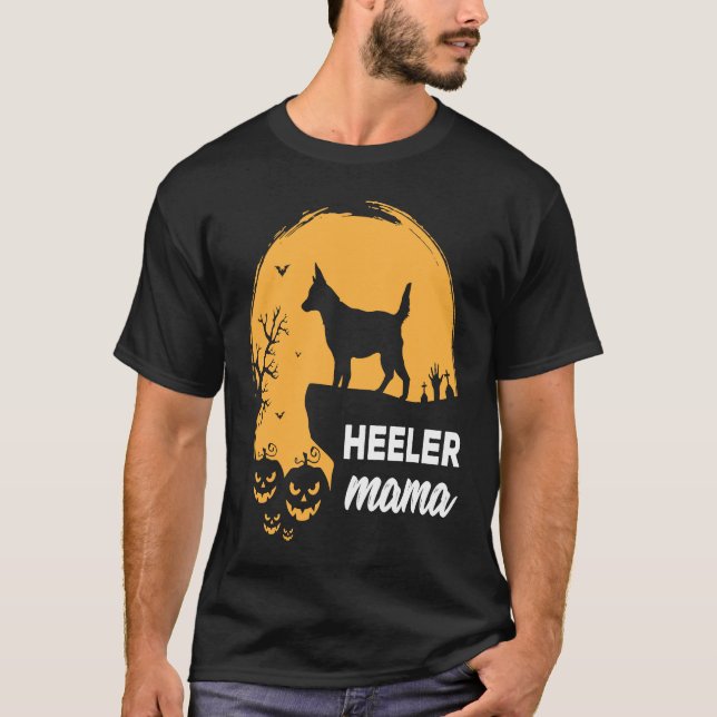 Full Moon Halloween Heeler Mama Australisches Rind T-Shirt (Vorderseite)