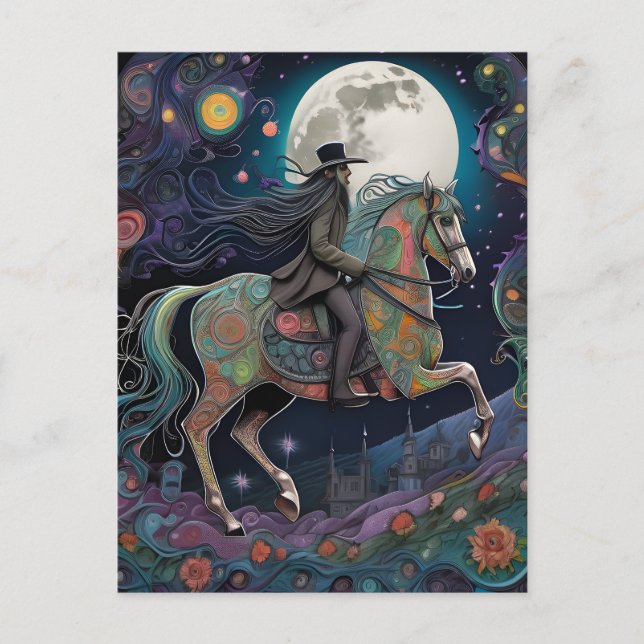 Full Moon Halloween Reitsport Postkarte (Vorderseite)
