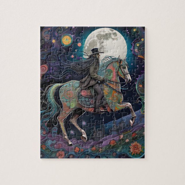 Full Moon Halloween Reitsport Puzzle (Vertikal)