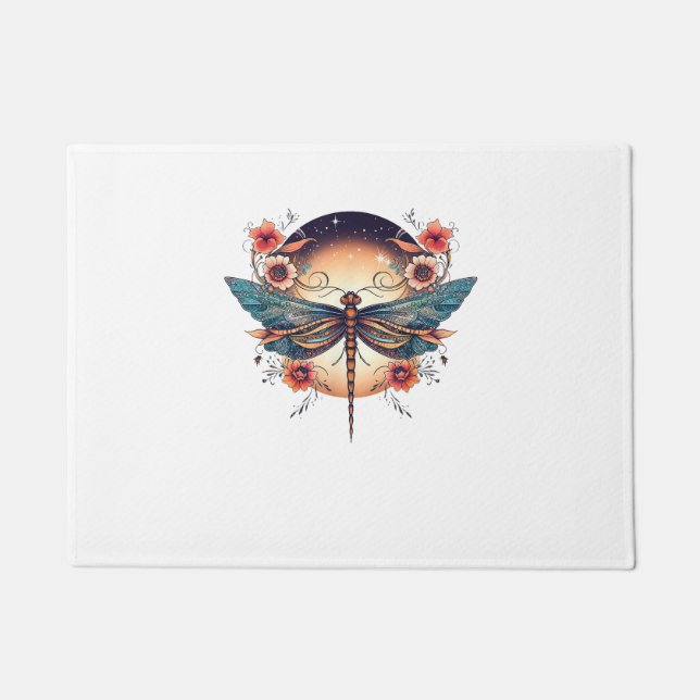 Full Moon Midnight Blue Botanic Boho Floral Cool Fußmatte (Vorderseite)