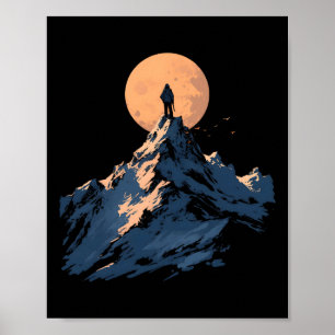 Full Moon Mountain Peak Design - Klettern und Natu Poster