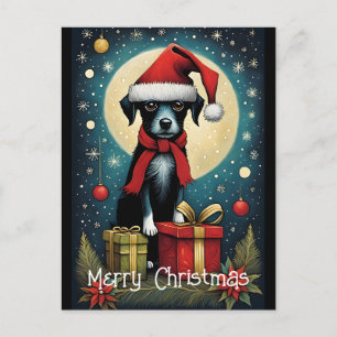 Full Moon Niedlich Santa Puppy Weihnachtsgeschenk Postkarte