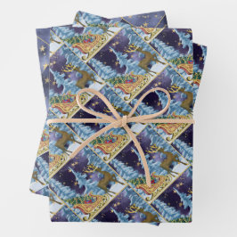 Full Moon Over Reindeer With Sleigh Geschenkpapier Set