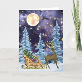 Full Moon Over Reindeer With Sleigh Karte