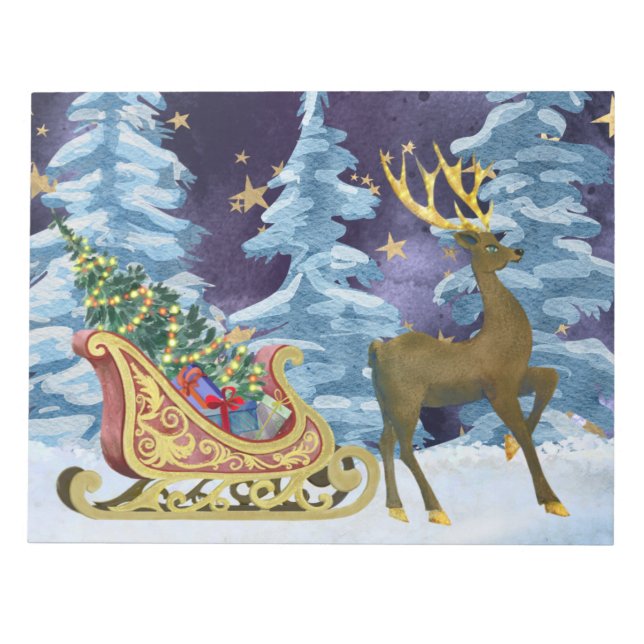 Full Moon Over Reindeer With Sleigh Notizblock (Vorderseite)