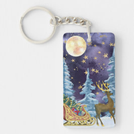 Full Moon Over Reindeer With Sleigh Schlüsselanhänger