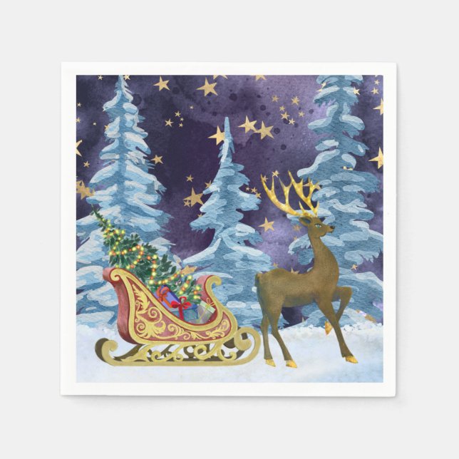 Full Moon Over Reindeer With Sleigh Serviette (Vorderseite)