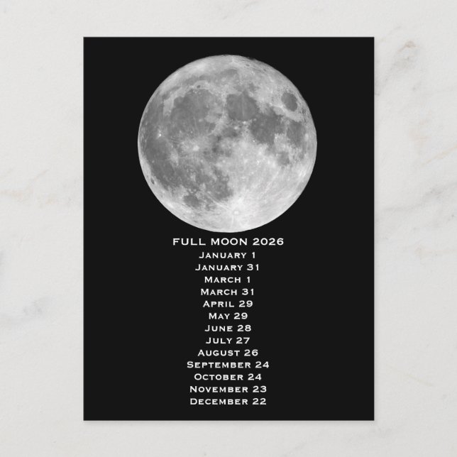 Full Moon Phases 2026 Postkarte (Vorderseite)