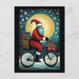 Full Moon Santa Bicycle präsentiert Weihnachten Postkarte