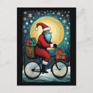 Full Moon Santa Bicycle präsentiert Weihnachten Postkarte