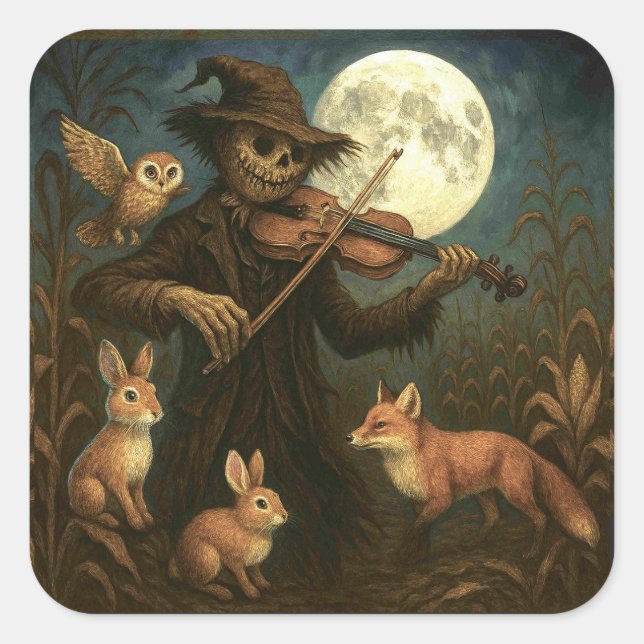 Full Moon Scarecrow Serenade Quadratischer Aufkleber (Vorderseite)