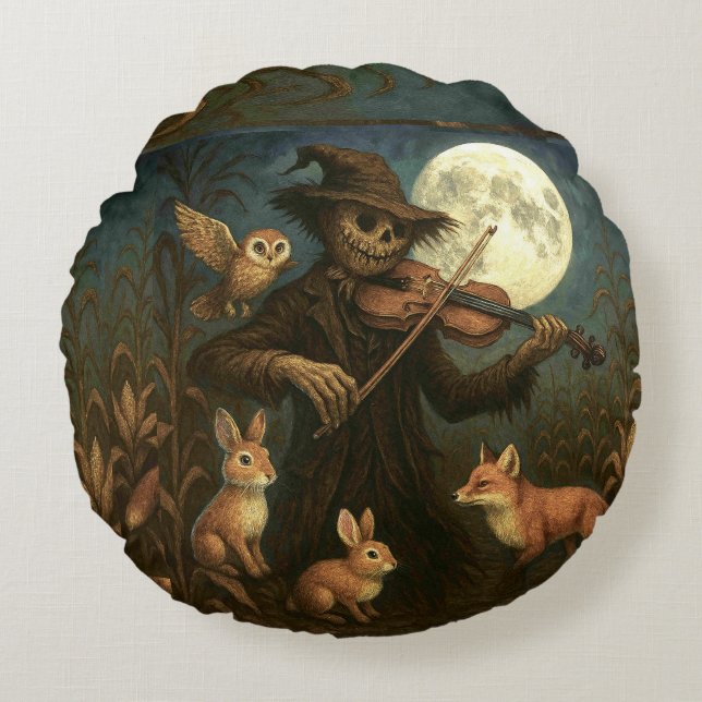 Full Moon Scarecrow Serenade Rundes Kissen (Vorderseite)