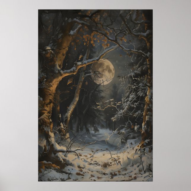 Full Moon Winter Dark Forest Art Print Dark Poster (Vorne)