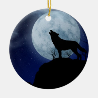 Full Moon Wolf Keramikornament