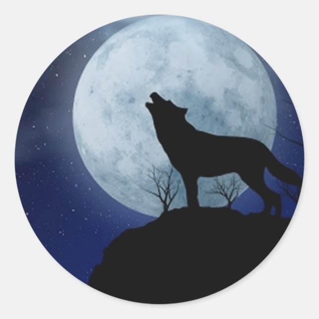 Full Moon Wolf Runder Aufkleber (Vorderseite)