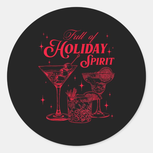 Full Of Holiday Srit Christmas Drinking Retro Tail Runder Aufkleber (Vorderseite)