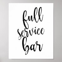 Full Service Bar Black and White 8x10 Wedding Sign