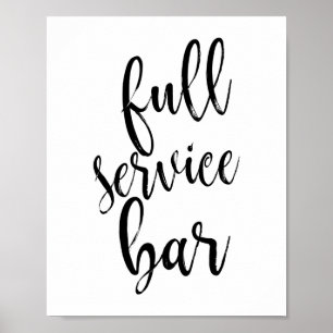 Full Service Bar Black and White 8x10 Wedding Sign Poster
