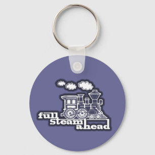 "Full steam ahead" blue grey train keychain Schlüsselanhänger