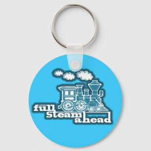 "Full steam ahead" sky blue train graphic keychain Schlüsselanhänger
