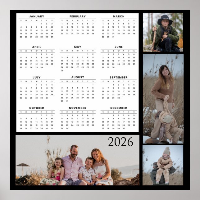 Full-Year Calendar with Customizable Photo Collage Poster (Vorne)