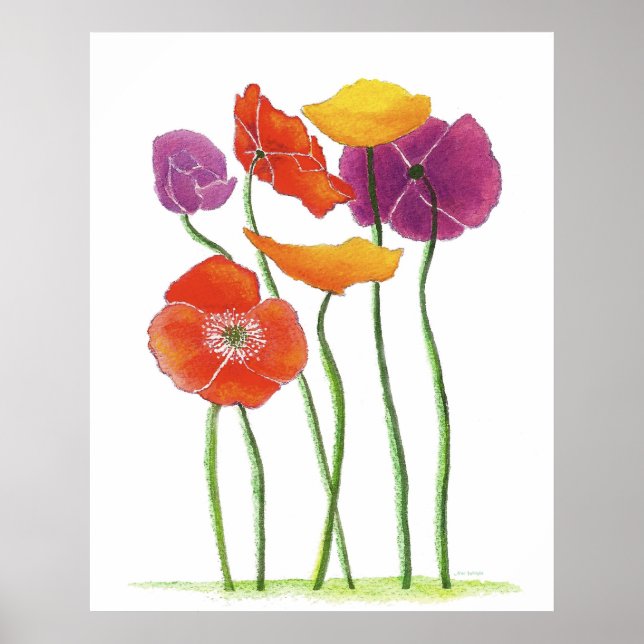 Fülle Poppies Aquarellmalerei Poster (Vorne)