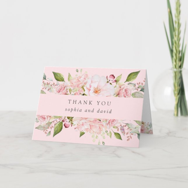 Fülle Rose | Pink Floral Wedding Vielen Dank Dankeskarte (Vorderseite)