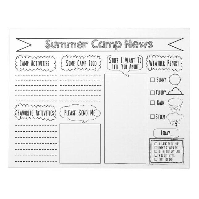 Füllen Sie das leere Summer Camp Stationary aus Notizblock (Vorderseite)