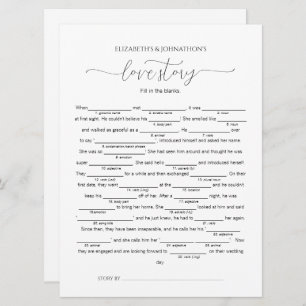 Füllen Sie das Liebe Story Brautparty-Spiel aus. Einladung