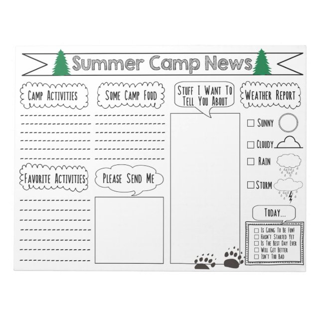 Füllen Sie den Camp Letter Summer Camp Stationary  Notizblock (Vorderseite)