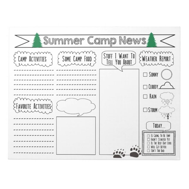 Füllen Sie den Summer Camp Letter aus Notizblock (Vorderseite)