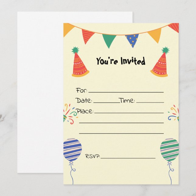 Füllen Sie die Blank Birthday Einladung. Einladung (Vorne/Hinten)