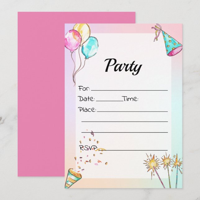 Füllen Sie die leere Einladung zum Geburtstag aus (Vorne/Hinten)