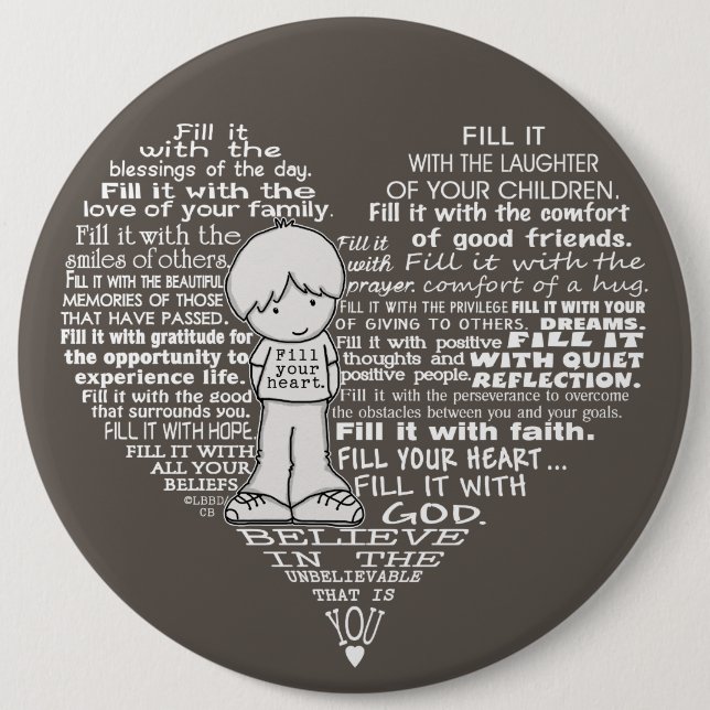 Füllen Sie Ihre herzweißen Buchstaben/dunkelbraun. Button (Vorderseite)