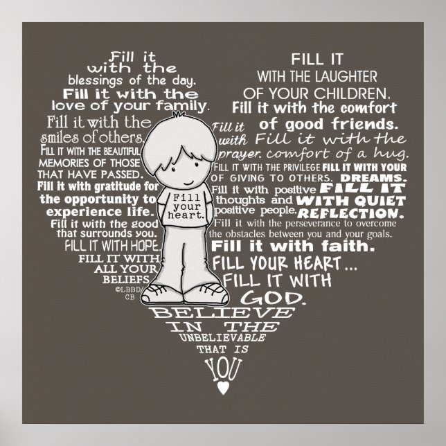 Füllen Sie Ihre herzweißen Buchstaben/dunkelbraun. Poster (Vorne)