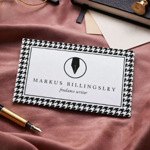 Füller Feder Logo mit Houndstooth-Muster Visitenkarte