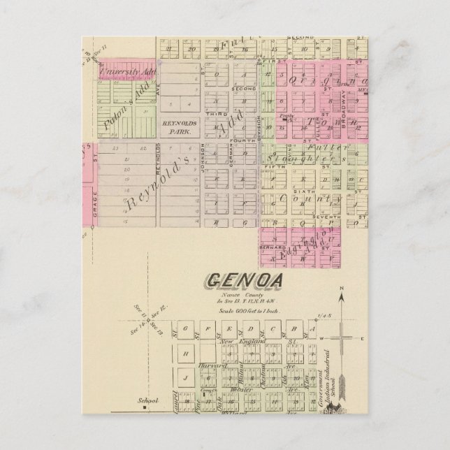 Fullerton und Genua, Nebraska Postkarte (Vorderseite)