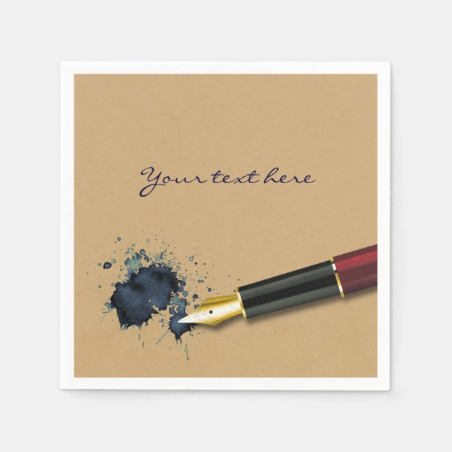 Füllfederhalter mit Tintenlot - Papier Napkin Serviette (Vorderseite)