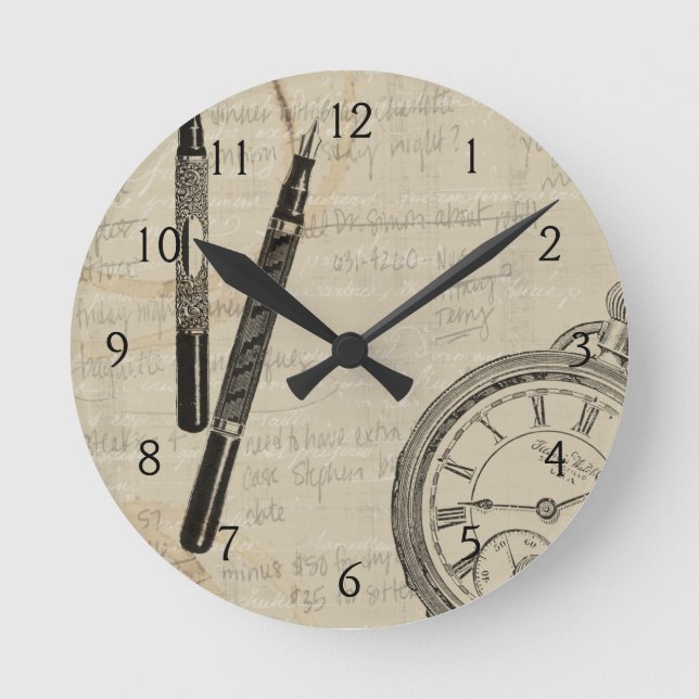 Füllfederhalter und Watchface mit Anmerkungen Runde Wanduhr (Vorderseite)