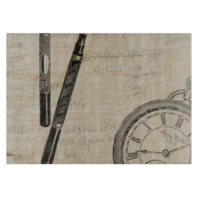 Füllfederhalter und Watchface mit Anmerkungen Schneidebrett (Vorderseite)