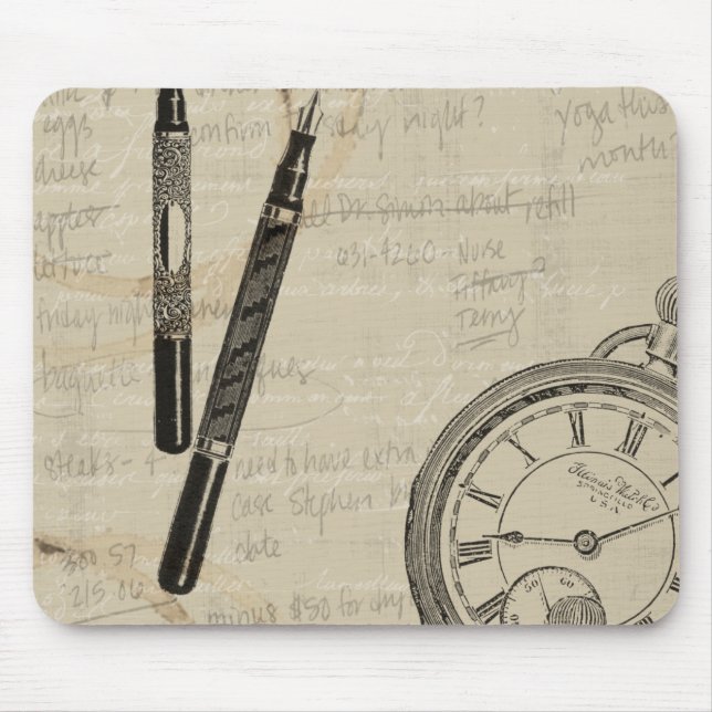 Füllhalter und Watchface mit Notizen Mousepad (Vorne)