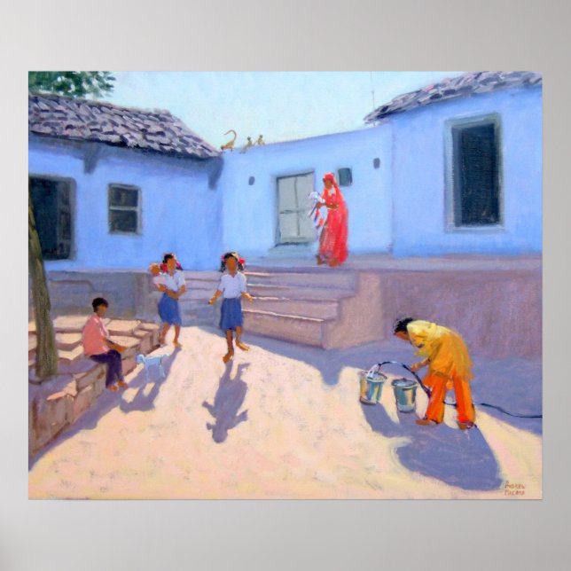 Füllung von Wassereimern Rajasthan Indien Poster (Vorne)