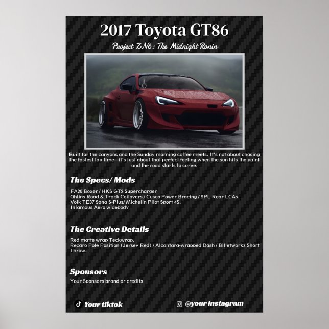 Fully custom Car Show Spec Board Poster (Vorne)