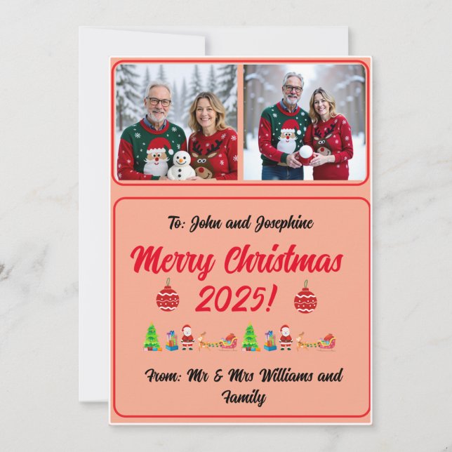 Fully Customisable 2 Photo Traditional Xmas Card (Vorderseite)