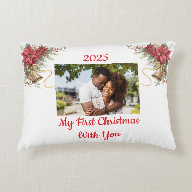 Fully Customizable First Christmas Accent Pillow Dekokissen (Vorderseite)